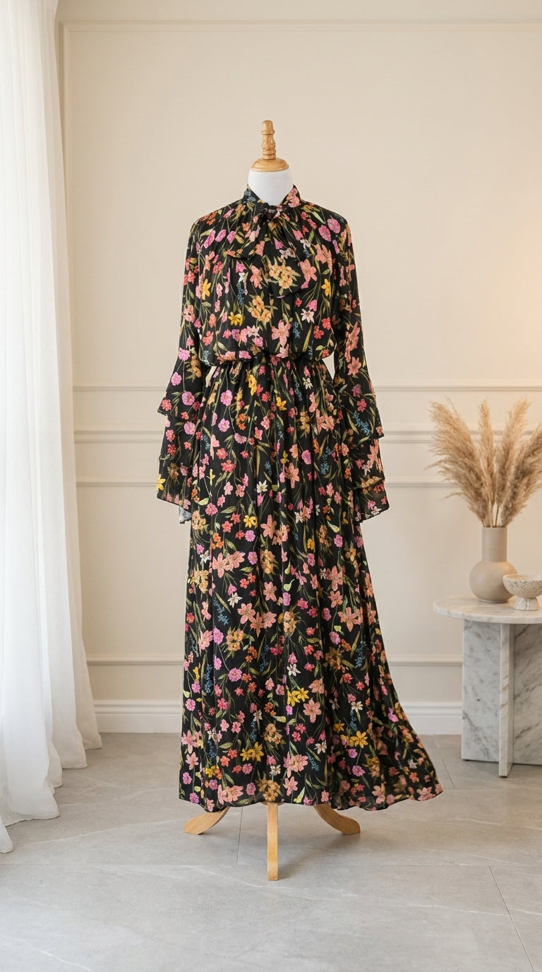 Robe – Noir Floral Poétique