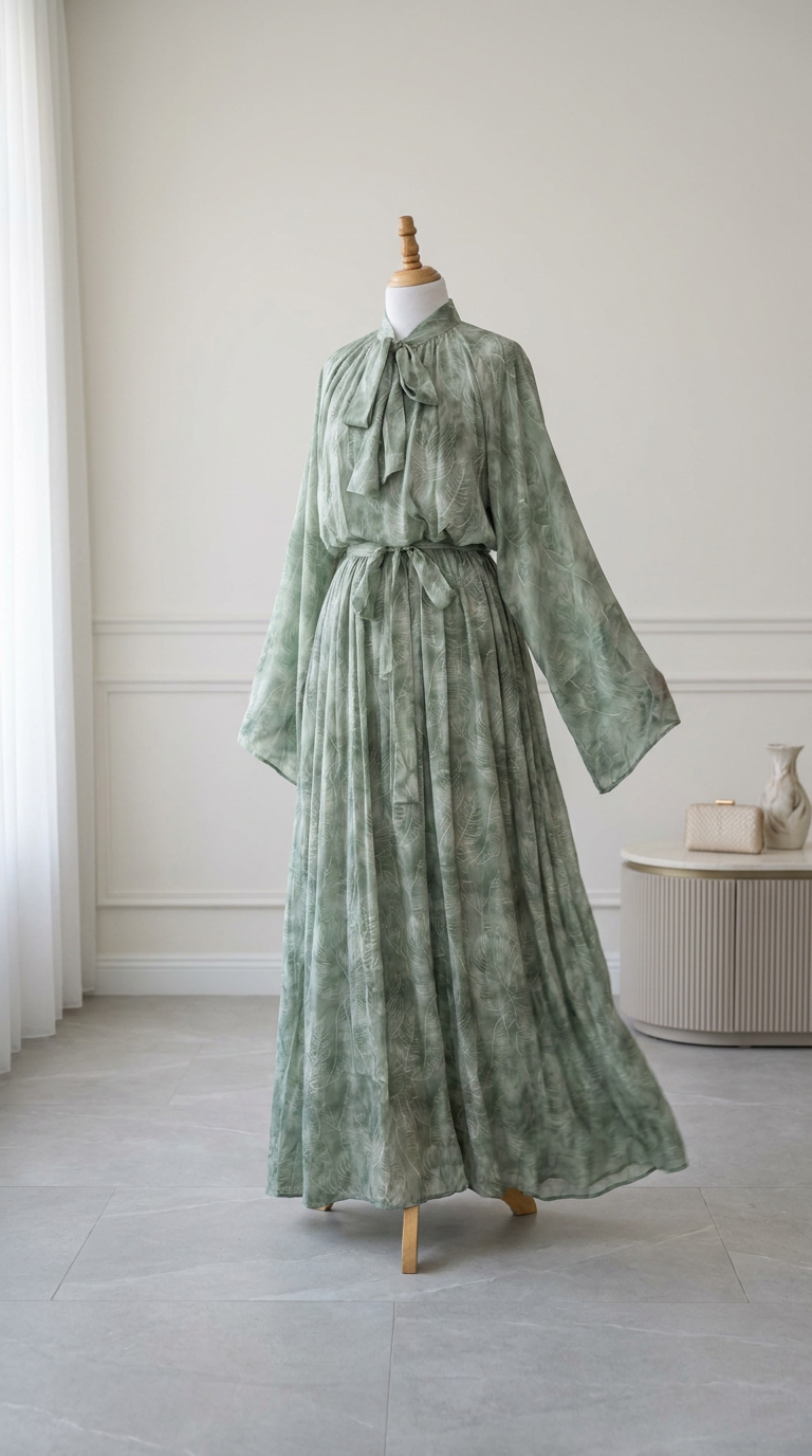 Robe – Vert Kaki & Imprimé Palmes
