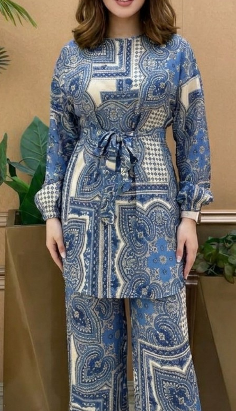 Ensemble Élégance Imprimé - Bleu