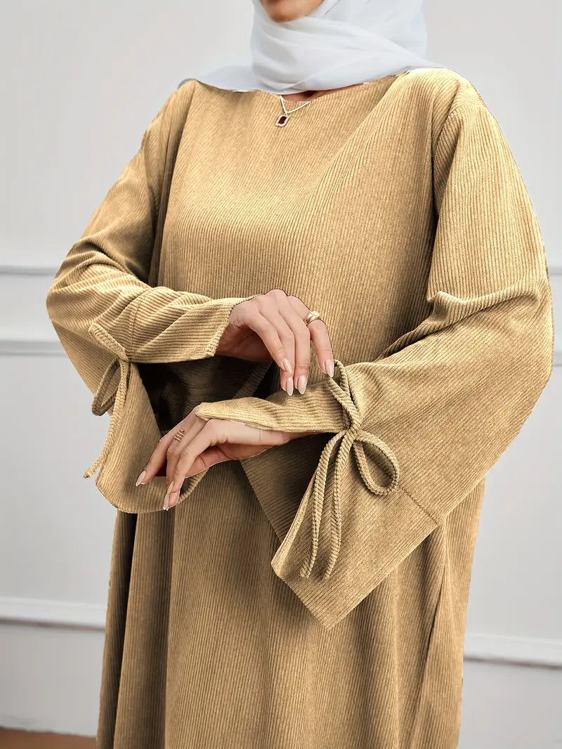 Robe Abaya Élégante Femme – Détail Nœud et Manches Longues