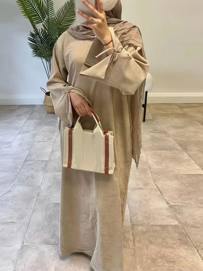 Robe Abaya Élégante Femme – Détail Nœud et Manches Longues