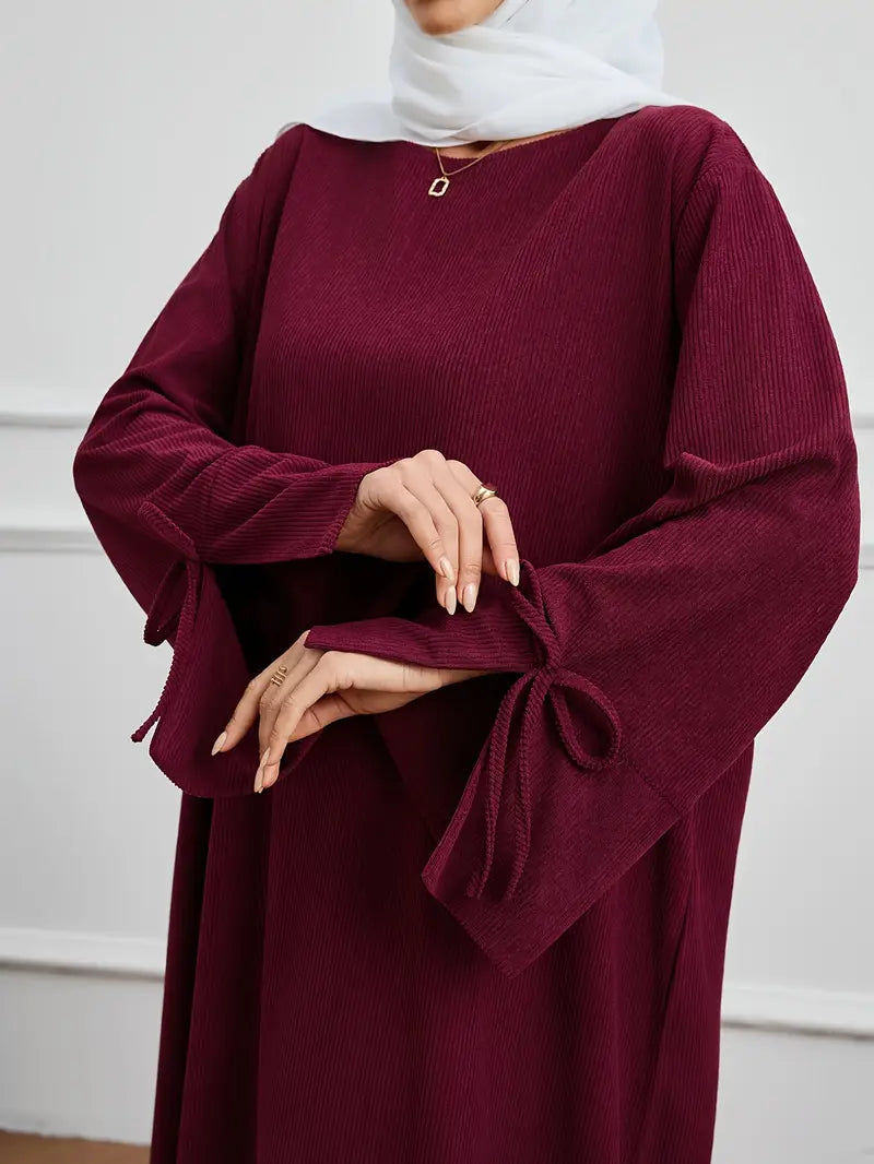 Robe Abaya Élégante Femme – Détail Nœud et Manches Longues
