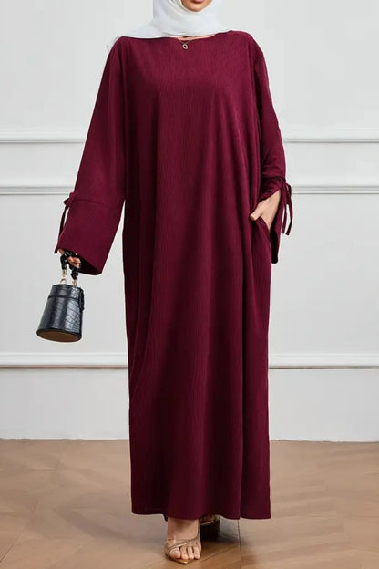 Robe Abaya Élégante Femme – Détail Nœud et Manches Longues