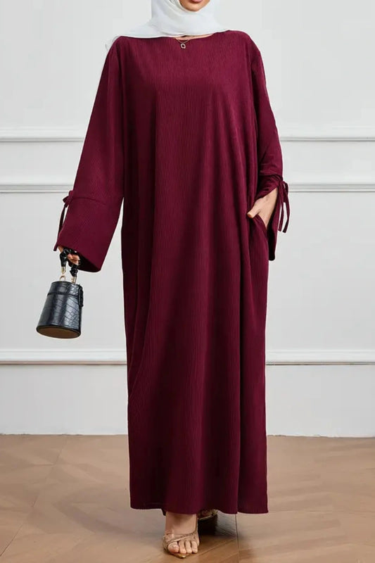 Robe Abaya Élégante Femme – Détail Nœud et Manches Longues
