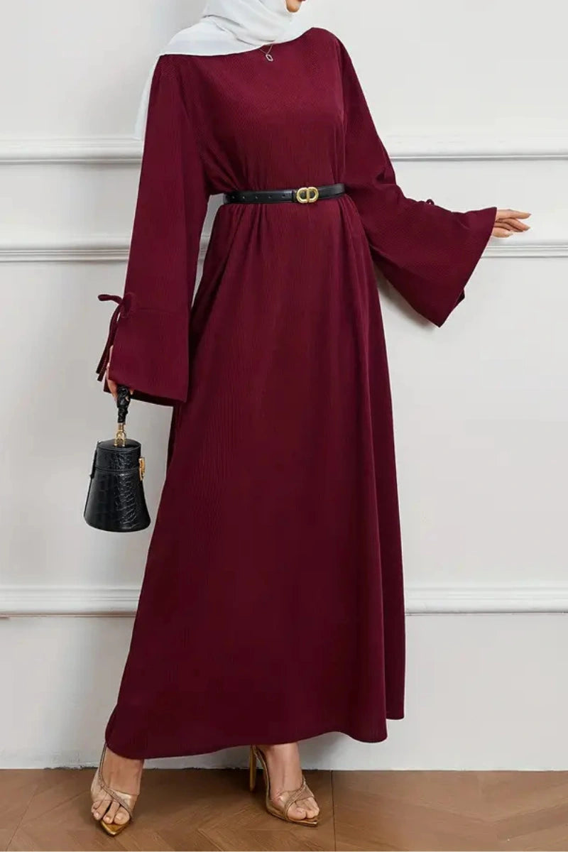 Robe Abaya Élégante Femme – Détail Nœud et Manches Longues