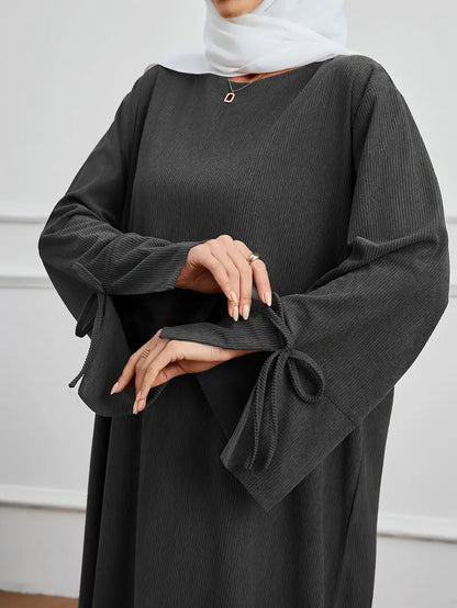Robe Abaya Élégante Femme – Détail Nœud et Manches Longues