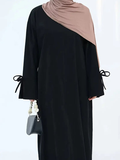 Robe Abaya Élégante Femme – Détail Nœud et Manches Longues