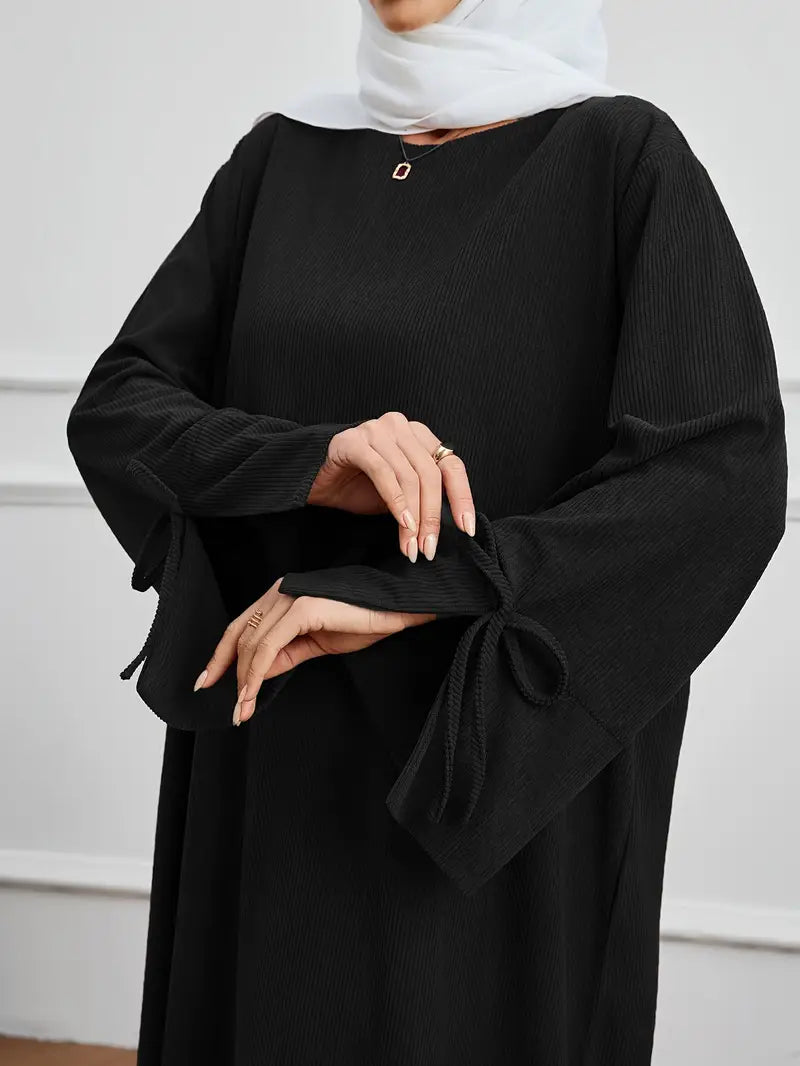 Robe Abaya Élégante Femme – Détail Nœud et Manches Longues