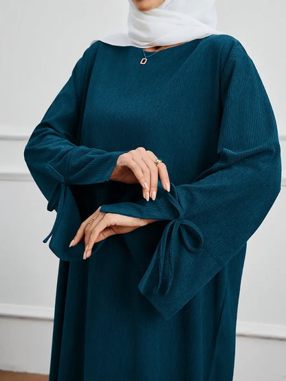 Robe Abaya Élégante Femme – Détail Nœud et Manches Longues