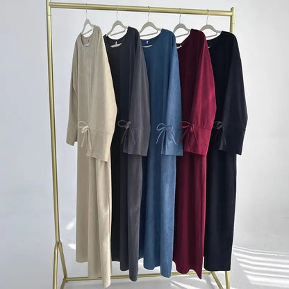 Robe Abaya Élégante Femme – Détail Nœud et Manches Longues