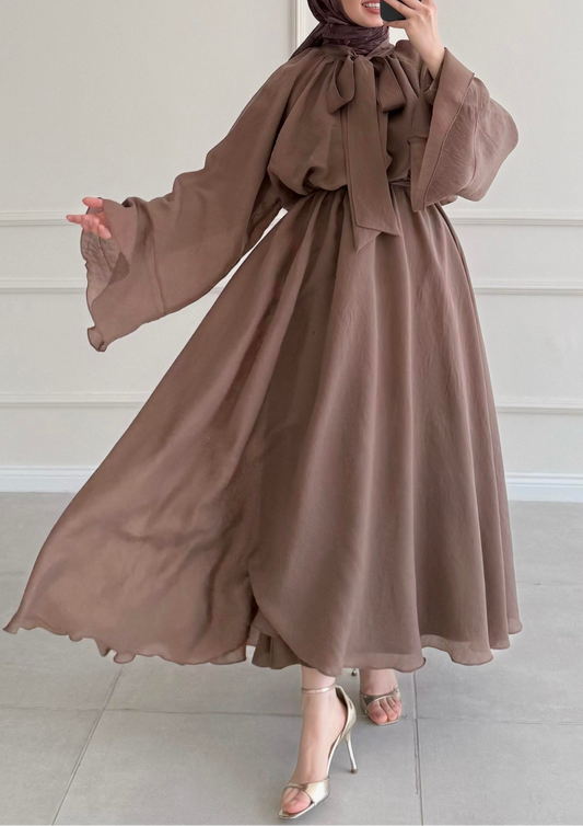 Robe mervay avec décolleté Marron